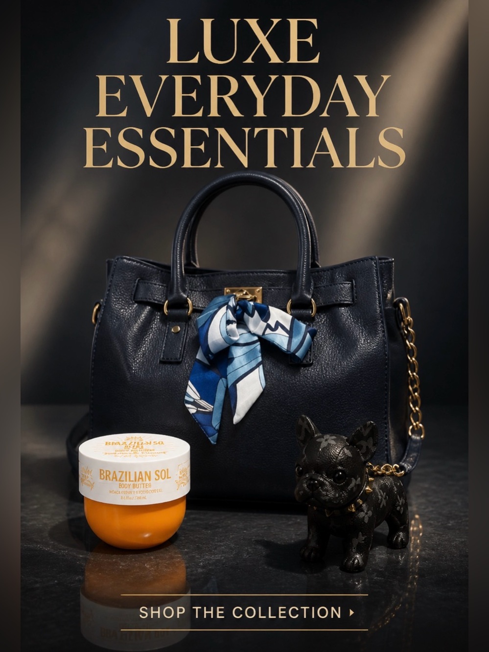 Classic Michael Kors Navy Leather Satchel Handbag & dog charm & Brazilian sol